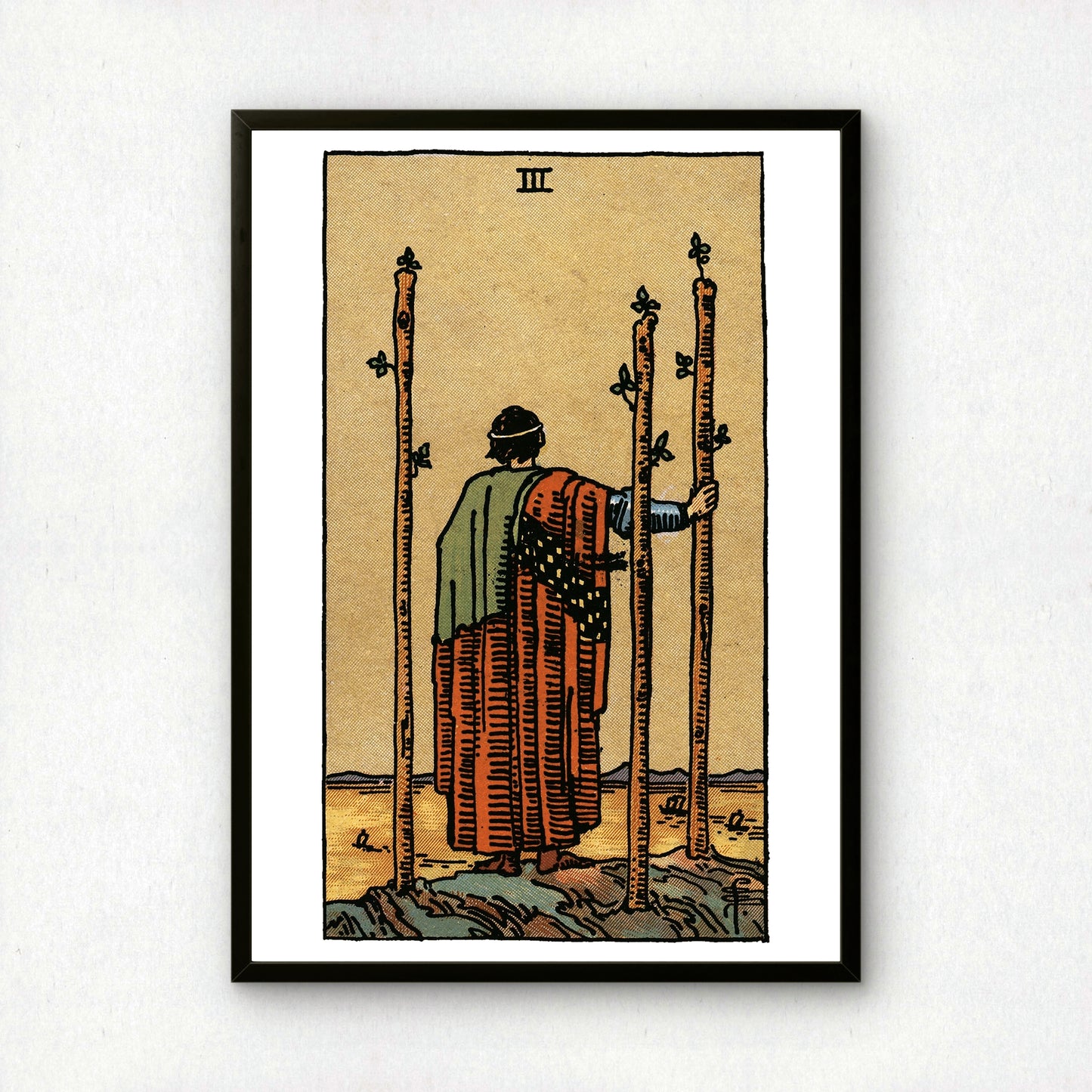 Three of Wands Tarot Card Print | Rider-Waite Wands Minor Arcana Deck | Wall Art