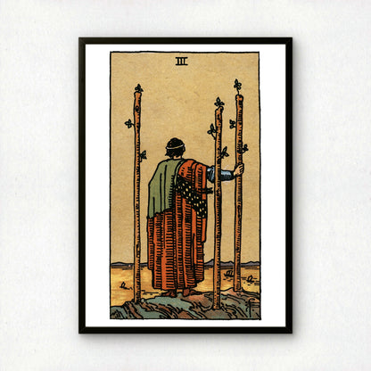 Three of Wands Tarot Card Print | Rider-Waite Wands Minor Arcana Deck | Wall Art