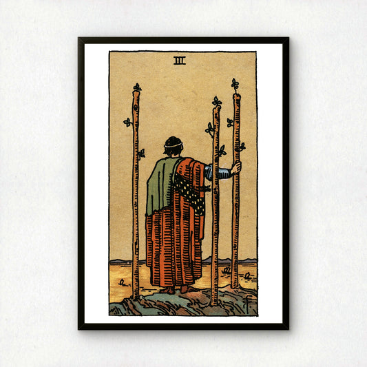 Three of Wands Tarot Card Print | Rider-Waite Wands Minor Arcana Deck | Wall Art