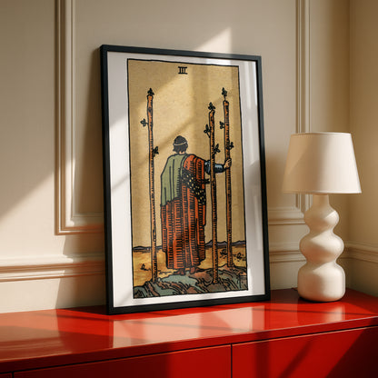 Three of Wands Tarot Card Print | Rider-Waite Wands Minor Arcana Deck | Wall Art