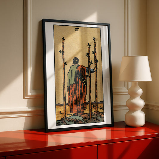 Three of Wands Tarot Card Print | Rider-Waite Wands Minor Arcana Deck | Wall Art