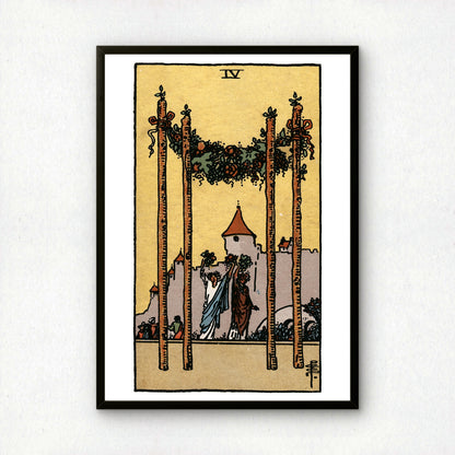 Four of Wands Tarot Card Print | Rider-Waite Wands Minor Arcana Deck | Wall Art