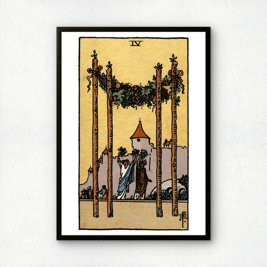Four of Wands Tarot Card Print | Rider-Waite Wands Minor Arcana Deck | Wall Art