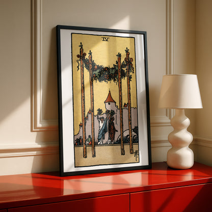 Four of Wands Tarot Card Print | Rider-Waite Wands Minor Arcana Deck | Wall Art