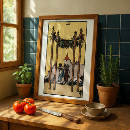 Four of Wands Tarot Card Print | Rider-Waite Wands Minor Arcana Deck | Wall Art