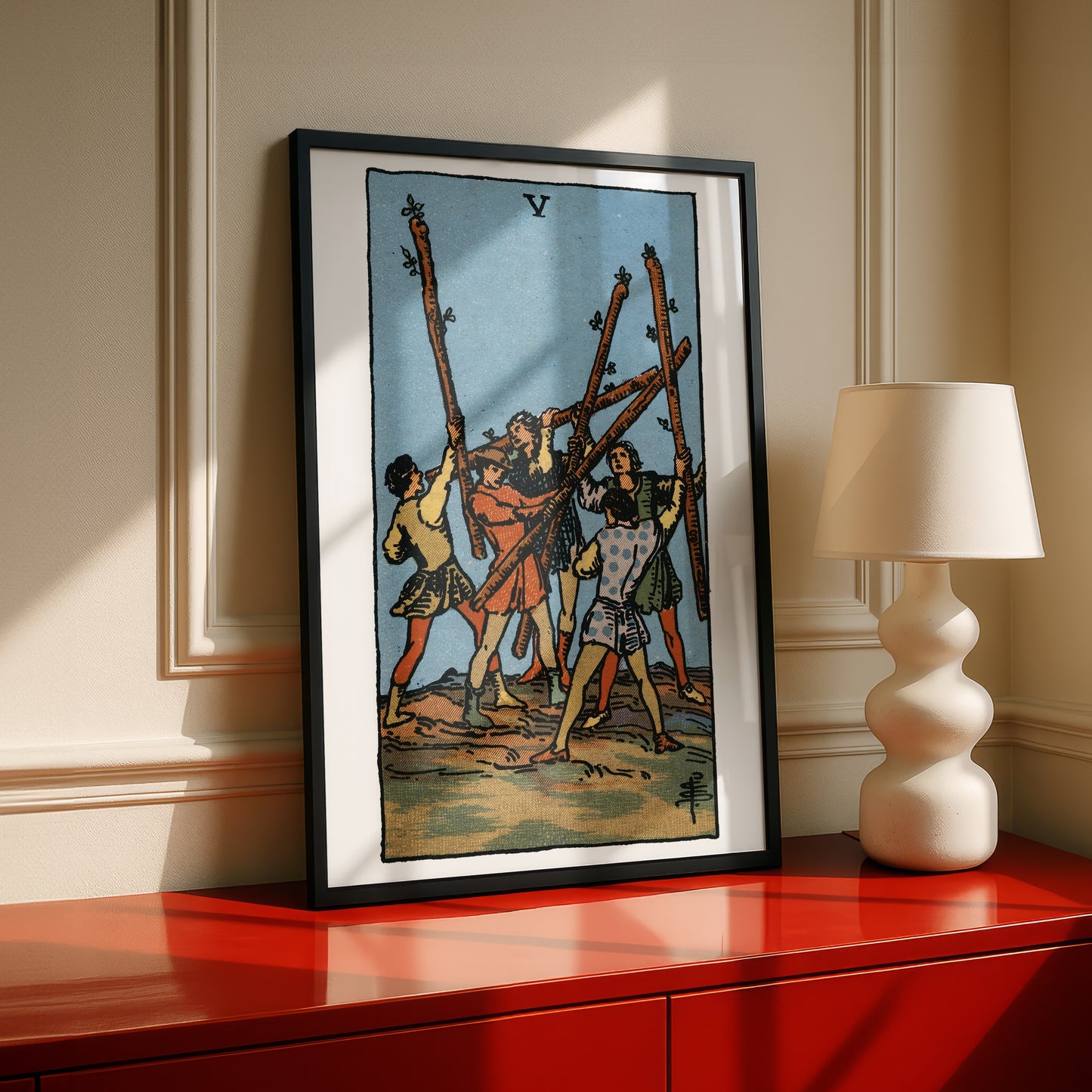 Five of Wands Tarot Card Print | Rider-Waite Wands Minor Arcana Deck | Wall Art