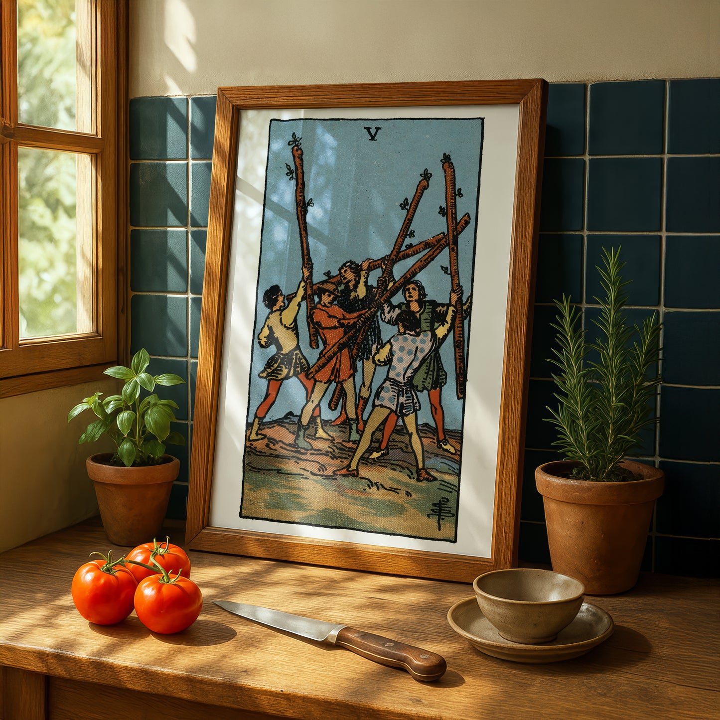Five of Wands Tarot Card Print | Rider-Waite Wands Minor Arcana Deck | Wall Art