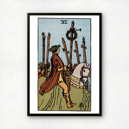 Six of Wands Tarot Card Print | Rider-Waite Wands Minor Arcana Deck | Wall Art