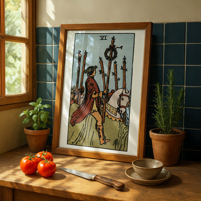 Six of Wands Tarot Card Print | Rider-Waite Wands Minor Arcana Deck | Wall Art