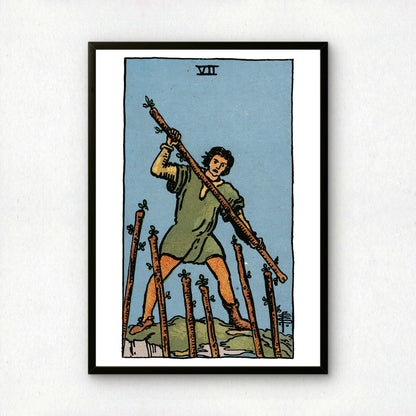 Seven of Wands Tarot Card Print | Rider-Waite Wands Minor Arcana Deck | Wall Art