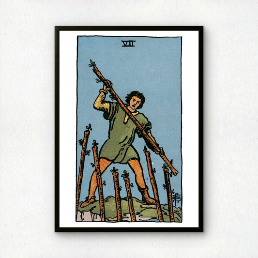 Seven of Wands Tarot Card Print | Rider-Waite Wands Minor Arcana Deck | Wall Art