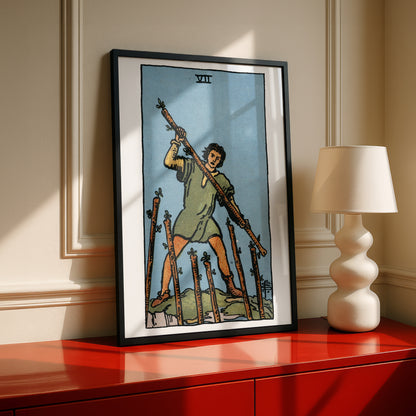 Seven of Wands Tarot Card Print | Rider-Waite Wands Minor Arcana Deck | Wall Art
