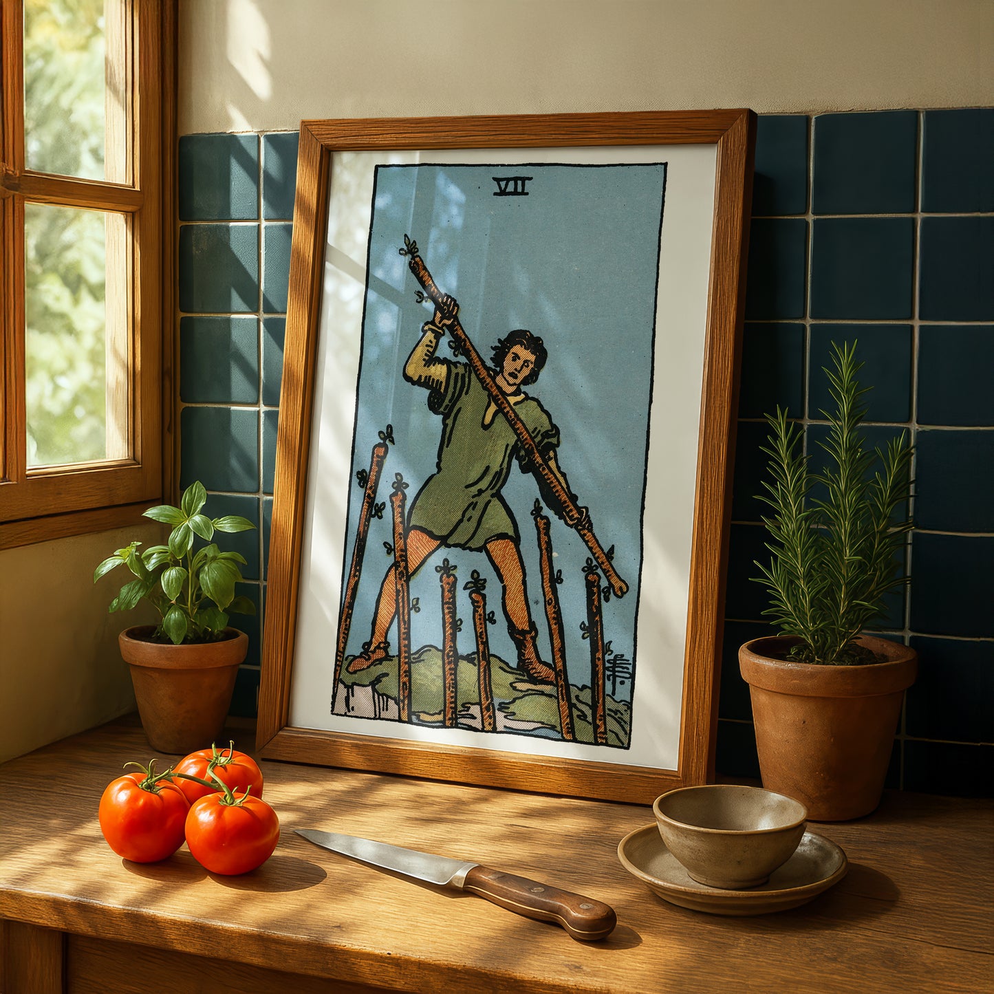 Seven of Wands Tarot Card Print | Rider-Waite Wands Minor Arcana Deck | Wall Art