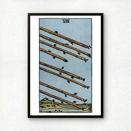 Eight of Wands Tarot Card Print | Rider-Waite Wands Minor Arcana Deck | Wall Art