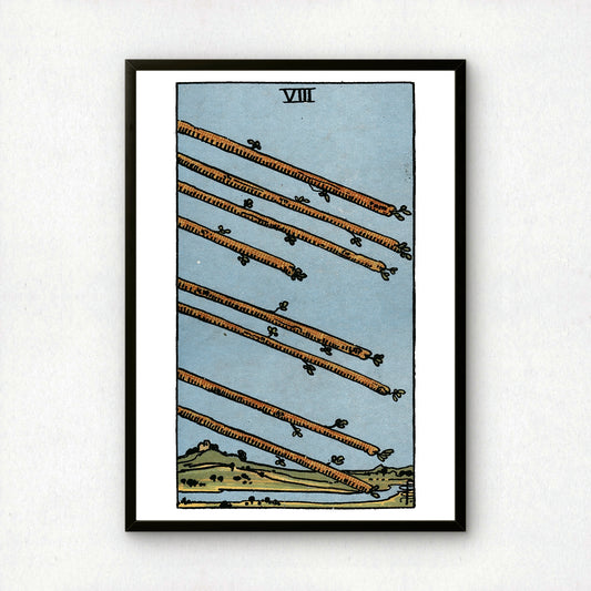Eight of Wands Tarot Card Print | Rider-Waite Wands Minor Arcana Deck | Wall Art