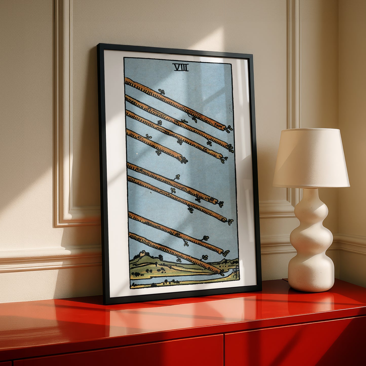 Eight of Wands Tarot Card Print | Rider-Waite Wands Minor Arcana Deck | Wall Art