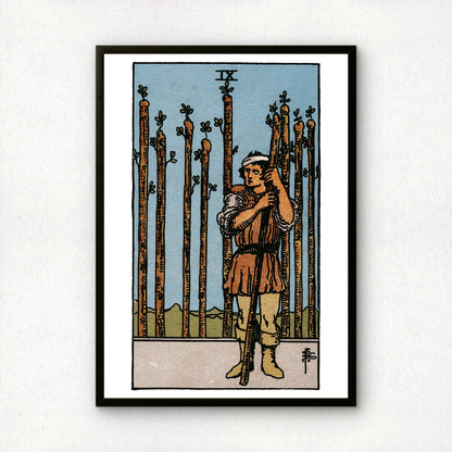 Nine of Wands Tarot Card Print | Rider-Waite Wands Minor Arcana Deck | Wall Art