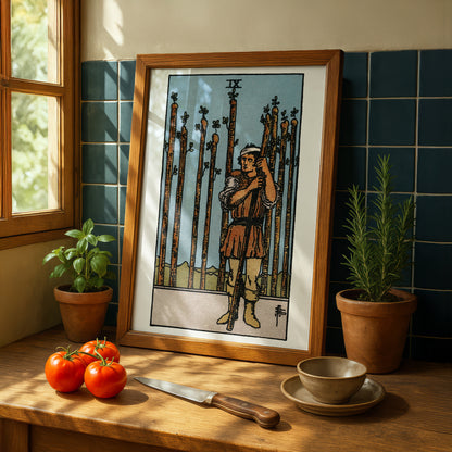 Nine of Wands Tarot Card Print | Rider-Waite Wands Minor Arcana Deck | Wall Art