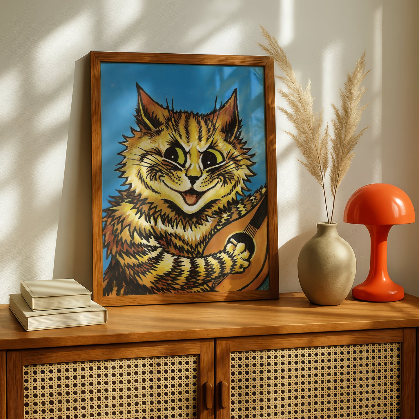Louis Wain: Mischievous Cat Playing Lute | Art Print | Cat Home Decor