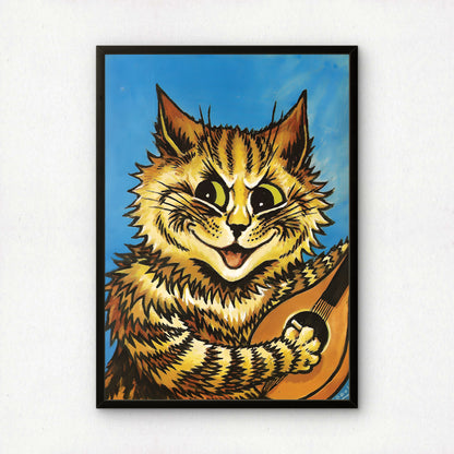 Louis Wain: Mischievous Cat Playing Lute | Art Print | Cat Home Decor