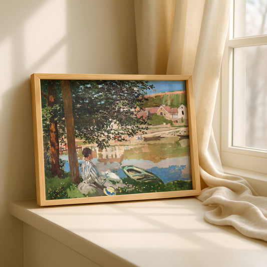 Monet On the Bank of the Seine, Bennecourt Art Print | Giclee Fine Art Reproduction | Impressionist Wall Decor