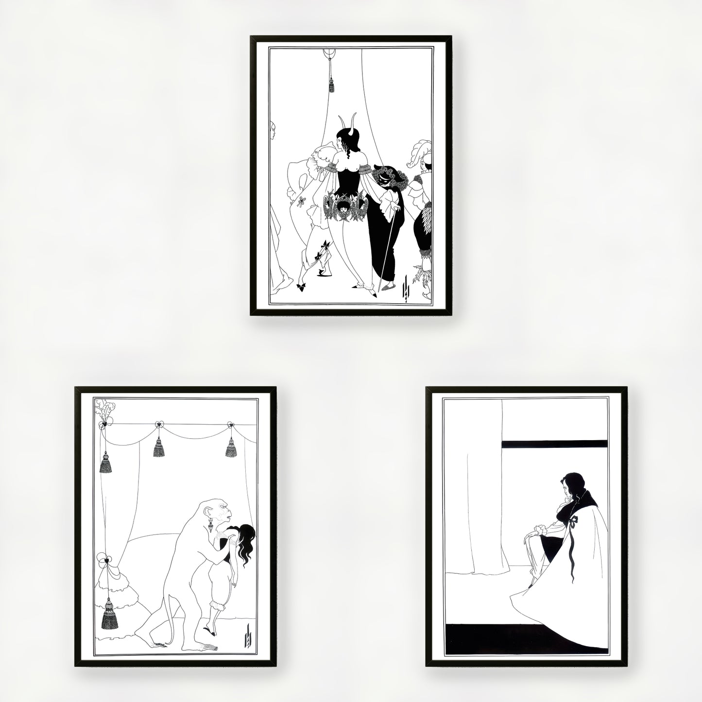Edgar Allan Poe Illustrations (Set of 3) by Aubrey Beardsley | Premium B&W Art Prints