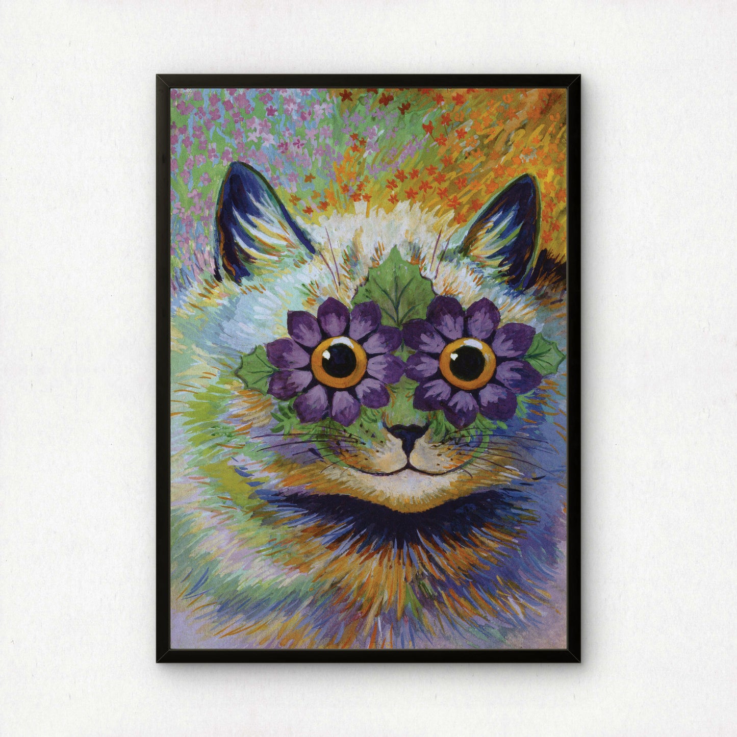 Louis Wain: Psychedelic Cat with Purple Flowers for Eyes | Giclée Fine Art Poster