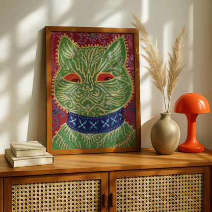 Louis Wain: Psychedelic Green Cat Art Print | Giclée Fine Art Poster