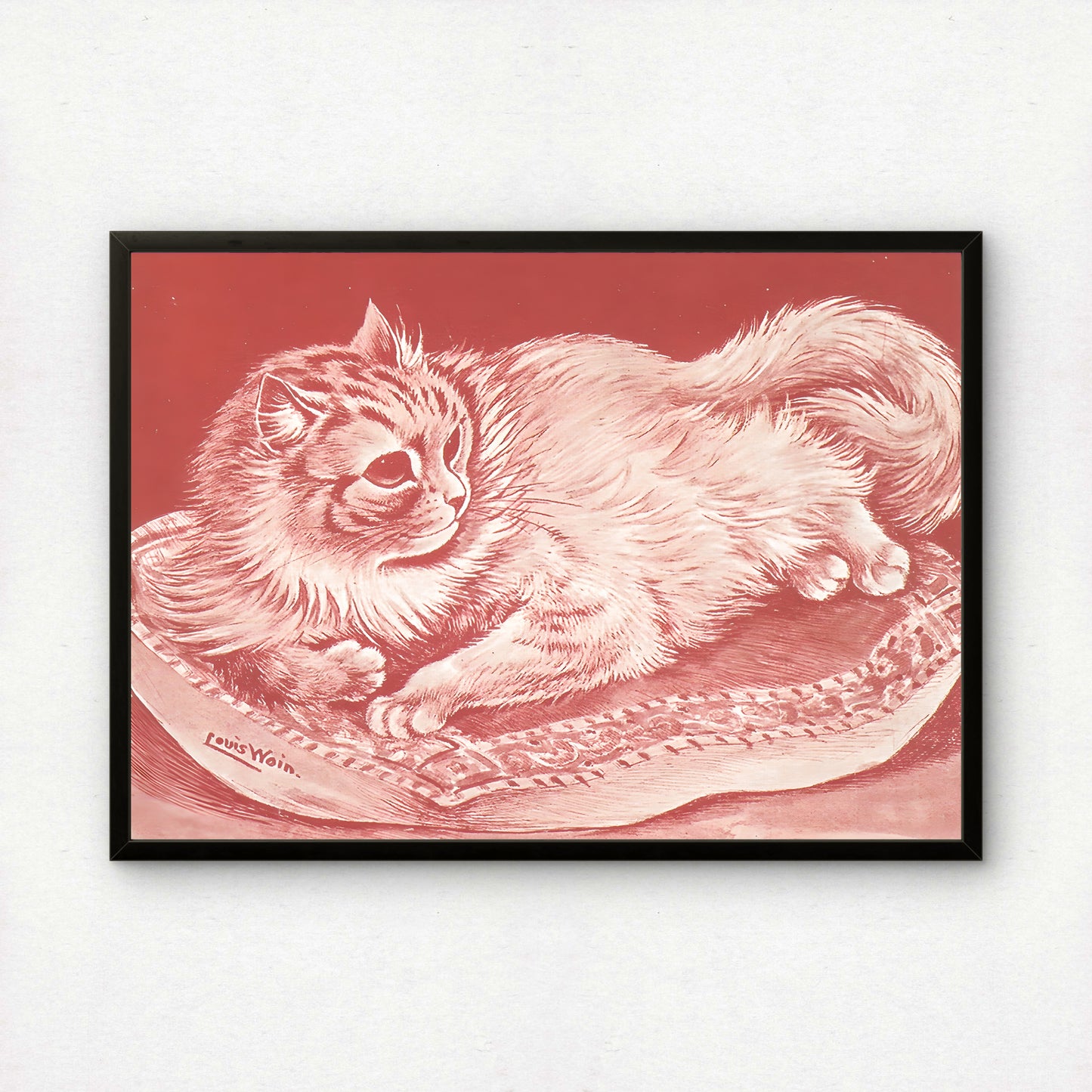 Louis Wain: Reclining Cat in Red | Giclée Fine Art Print | Cat Home Decor