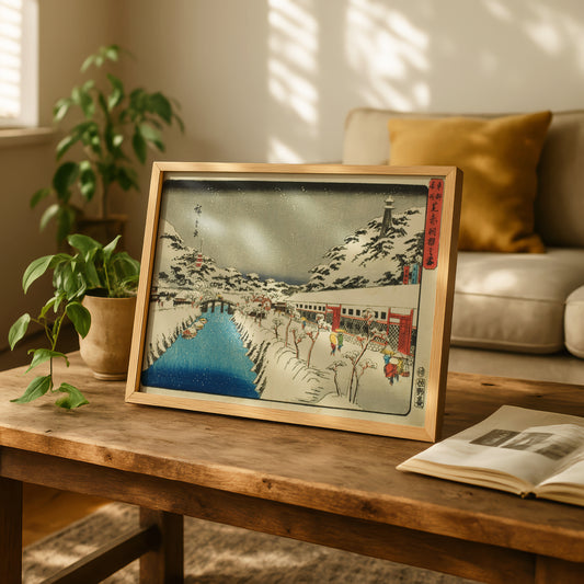 Snow at Akabane Bridge in Shiba by Utagawa Hiroshige | Premium Art Print