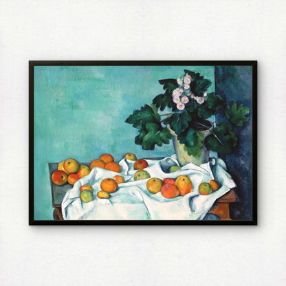 Still Life with Apples and a Pot of Primroses by Paul Cezanne Print | Premium Giclee Art Print | Post-Impressionist Wall Art | Museum Quality