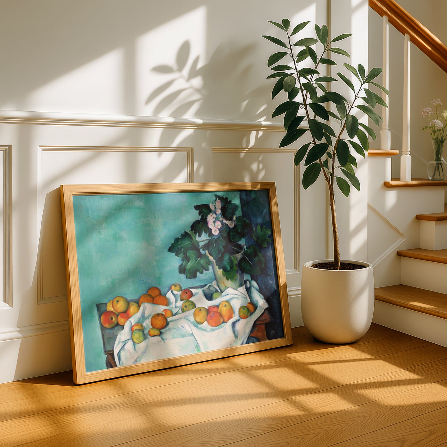 Still Life with Apples and a Pot of Primroses by Paul Cezanne Print | Premium Giclee Art Print | Post-Impressionist Wall Art | Museum Quality