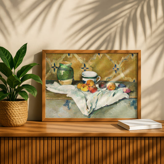 Still Life with Jar, Cup and Apples by Paul Cezanne Print | Premium Giclee Art Print | Post-Impressionist Wall Art | Museum Quality Reproduction