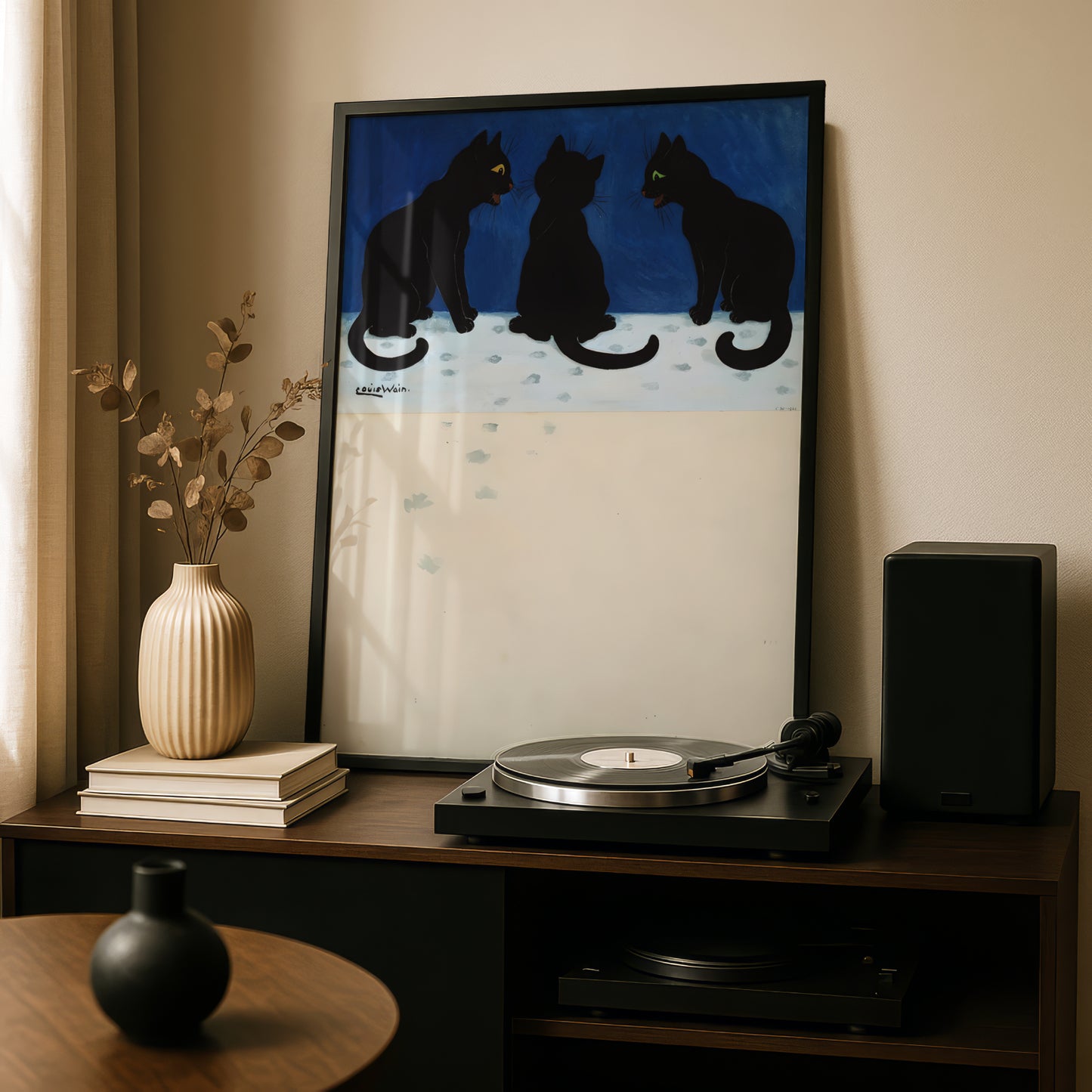 Louis Wain Cats in Snow Print | Cat Poster | Giclée Fine Art Print | "Three in the Snow"