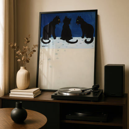 Louis Wain Cats in Snow Print | Cat Poster | Giclée Fine Art Print | "Three in the Snow"