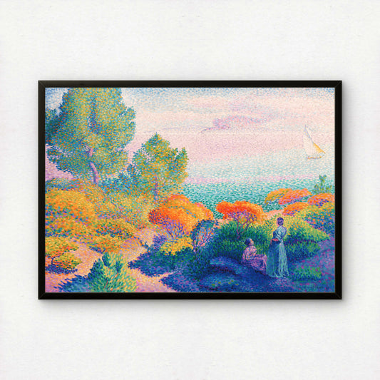 Two Women by the Shore, Mediterranean by Henri-Edmond Cross Art Print | Pointillism Giclee Reproduction | French Neo-Impressionist Wall Decor