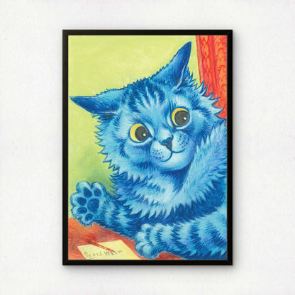 Louis Wain Waving Blue Cat Art Print | Cat Poster | Giclée Fine Art Print