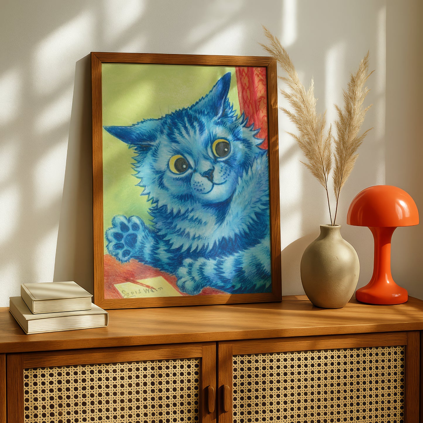 Louis Wain Waving Blue Cat Art Print | Cat Poster | Giclée Fine Art Print