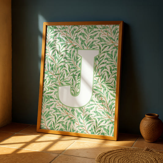 Initial Print: Floral Monogram Wall Art: Premium Art Print with William Morris Design