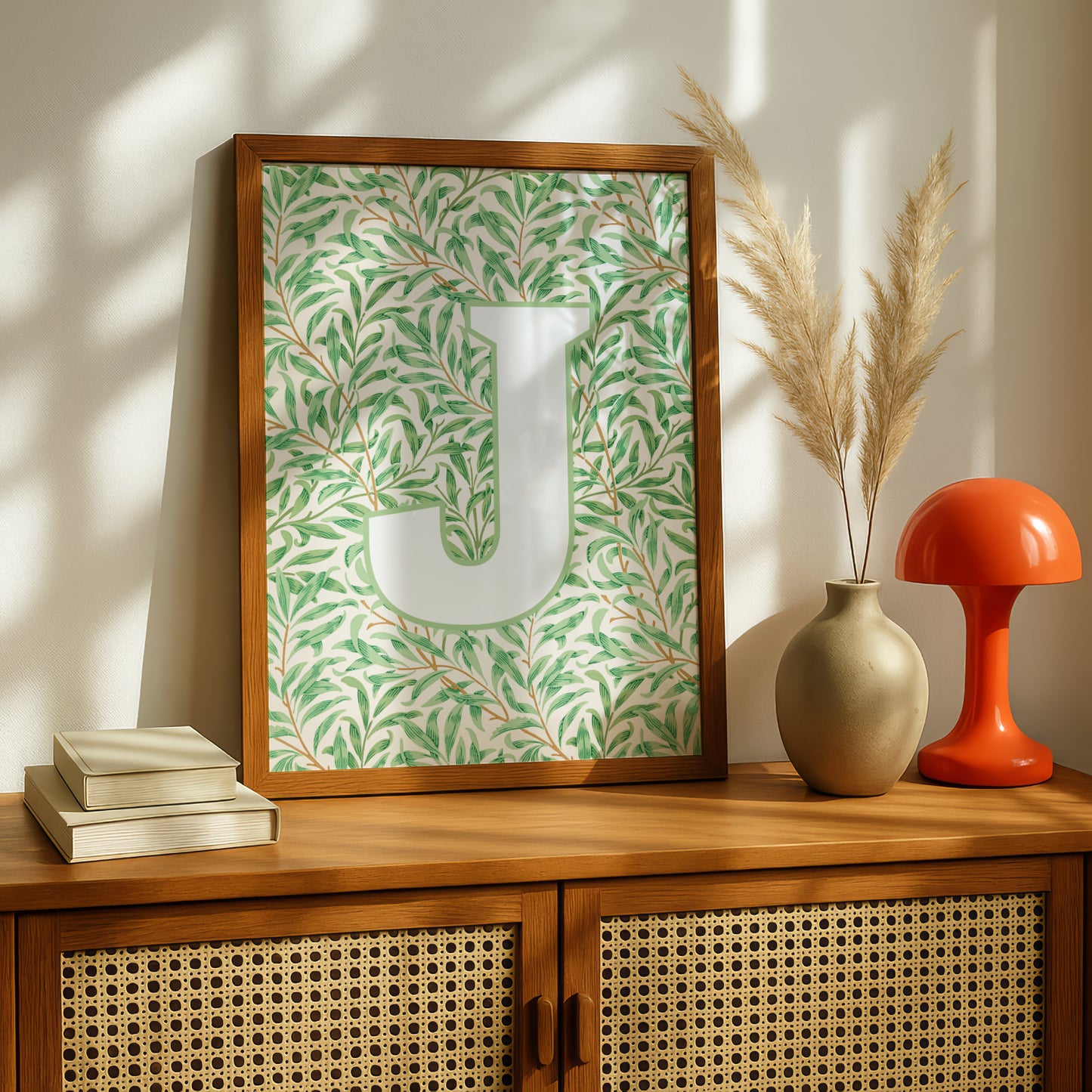 Initial Print: Floral Monogram Wall Art: Premium Art Print with William Morris Design