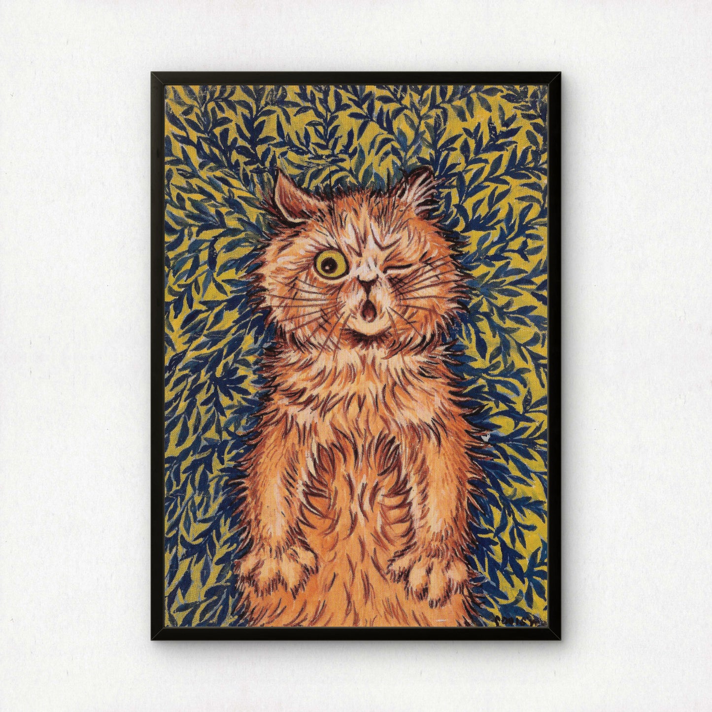 Louis Wain: Winking Ginger Cat in Leaves | Fine Art Giclée Print | Playful Poster