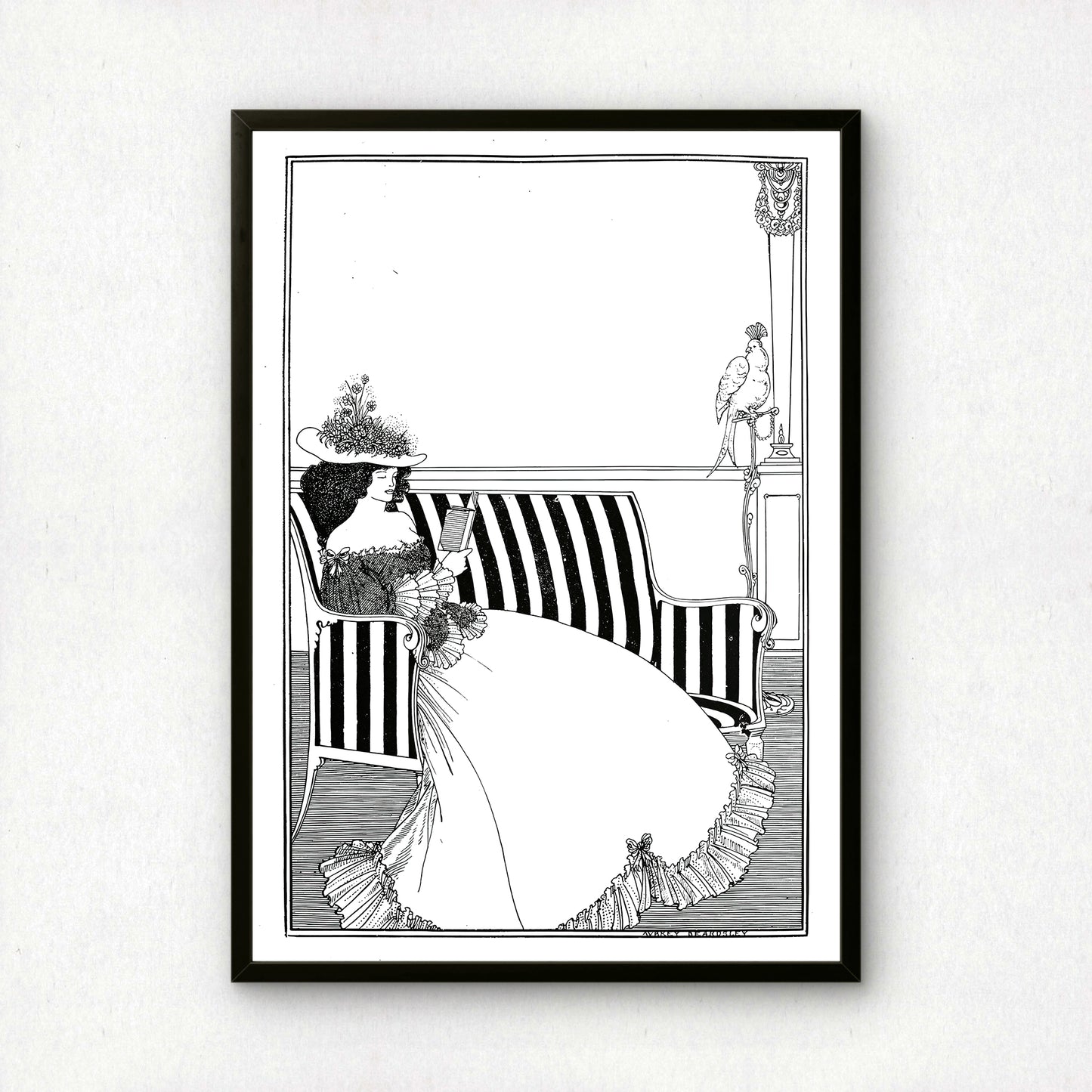 Woman Reading by Aubrey Beardsley | Premium B&W Art Print