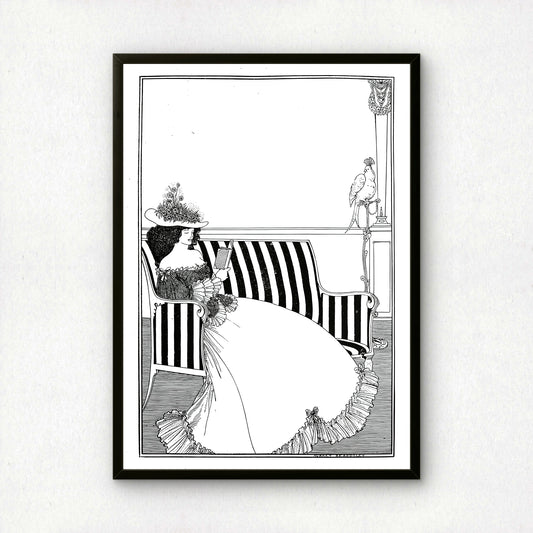 Woman Reading by Aubrey Beardsley | Premium B&W Art Print