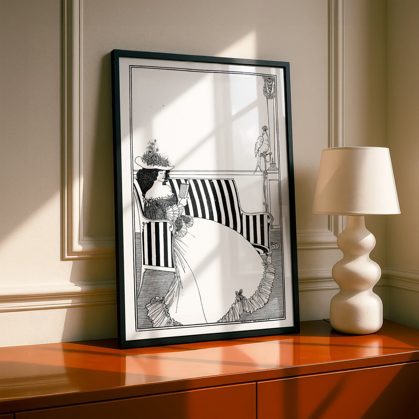 Woman Reading by Aubrey Beardsley | Premium B&W Art Print