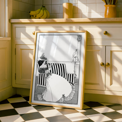 Woman Reading by Aubrey Beardsley | Premium B&W Art Print