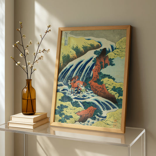 Yoshitsune's Horse-Washing Falls at Yoshino in Yamato Province by Katsushika Hokusai | Premium Art Print