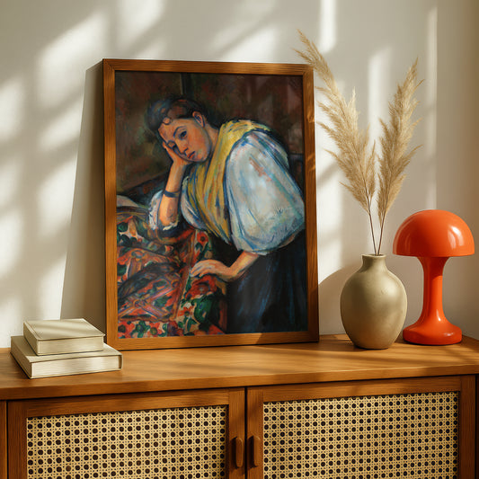 Young Italian Woman at a Table by Paul Cezanne Print | Premium Giclee Art Print | Post-Impressionist Wall Art | Museum Quality Fine Art Print